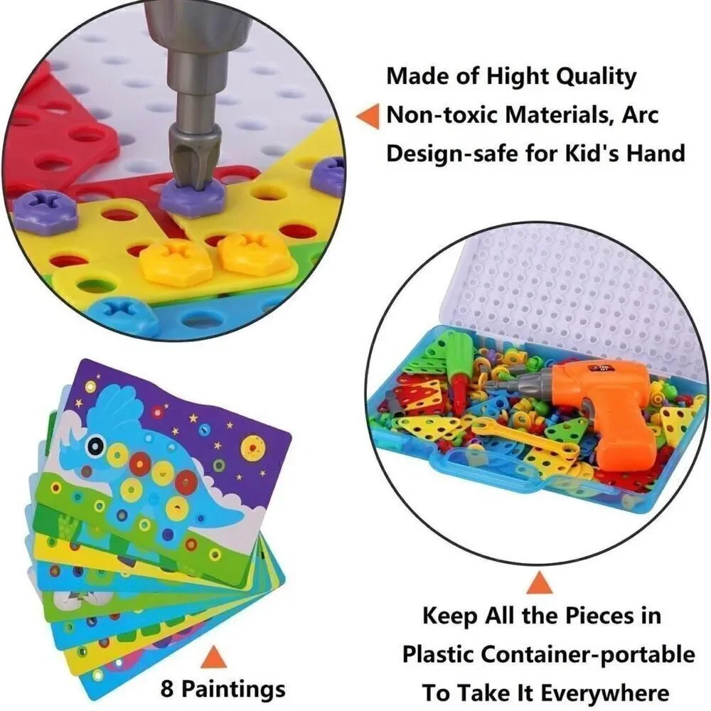 Drill Set Building Blocks 224 Pieces Mosaic Drill Set for Kids STEM Learning New